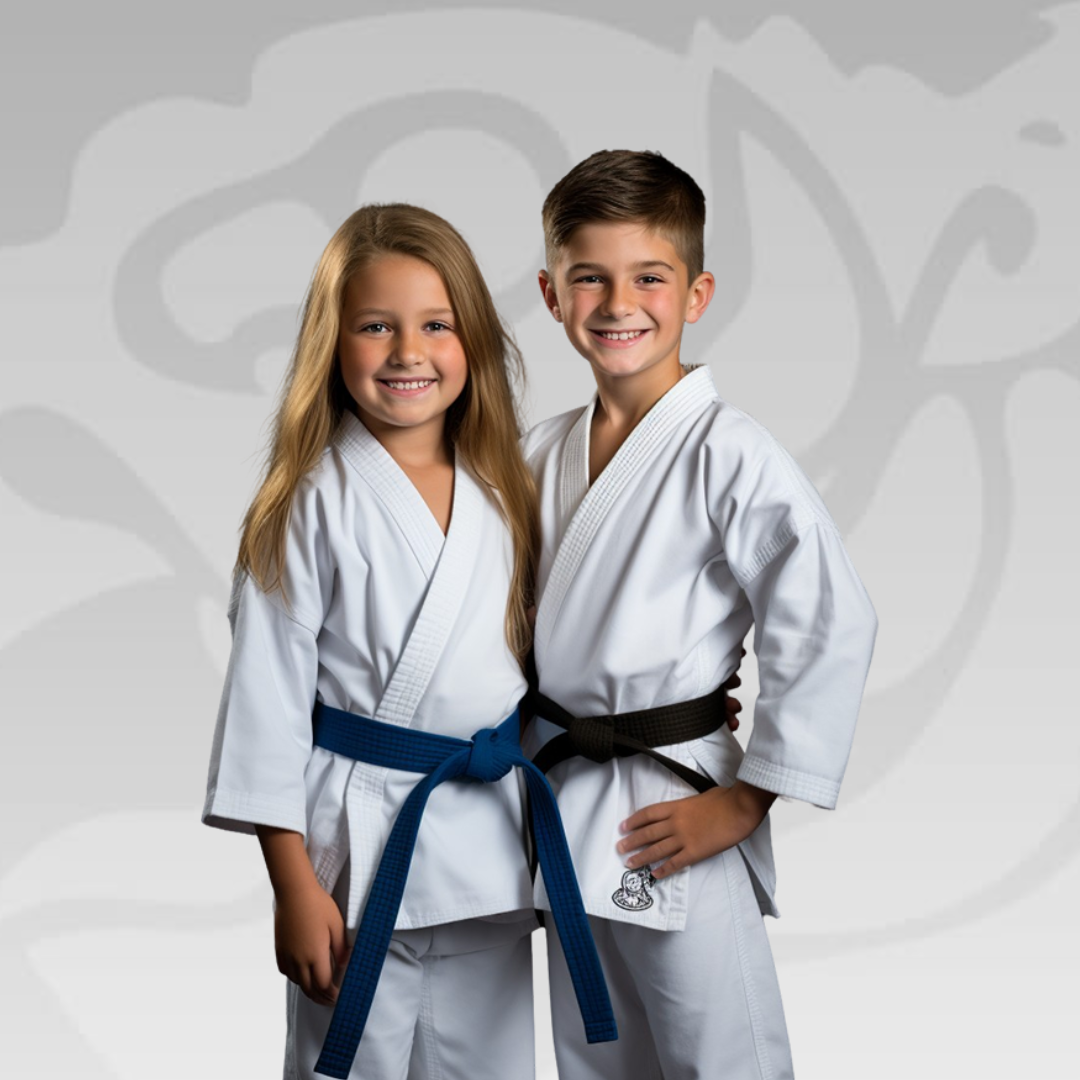 Juniors BJJ students rolling on the mat in gis